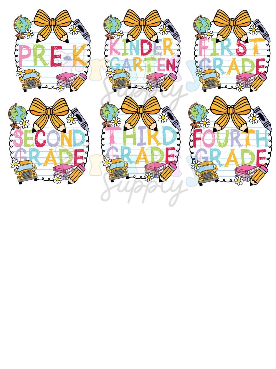 Set of 6 Ready to press DTF Pegatinas Transfers #1030 Good For Hair Bows