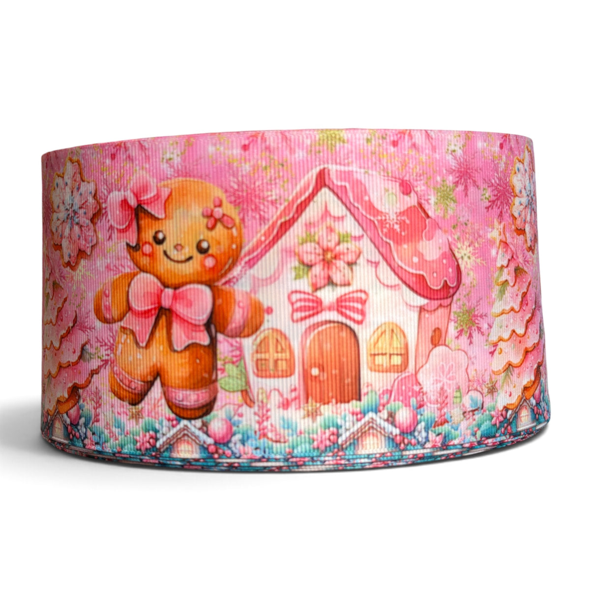 3 Yards 7.5cm-3inch Pink Gingy Printed Grosgrain