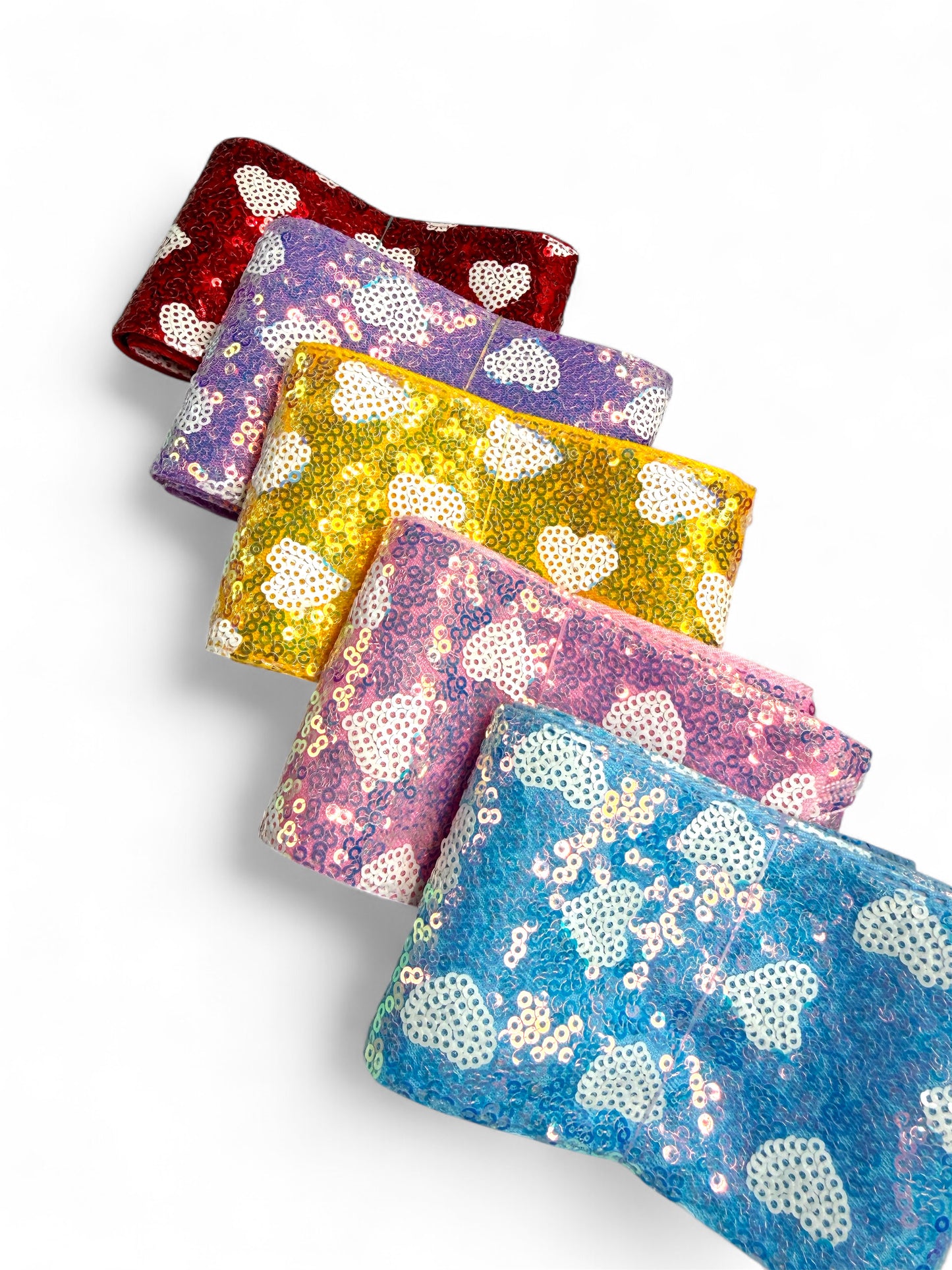 5 yards. Size 6#cm/3inch wide sequin Heart Ribbon