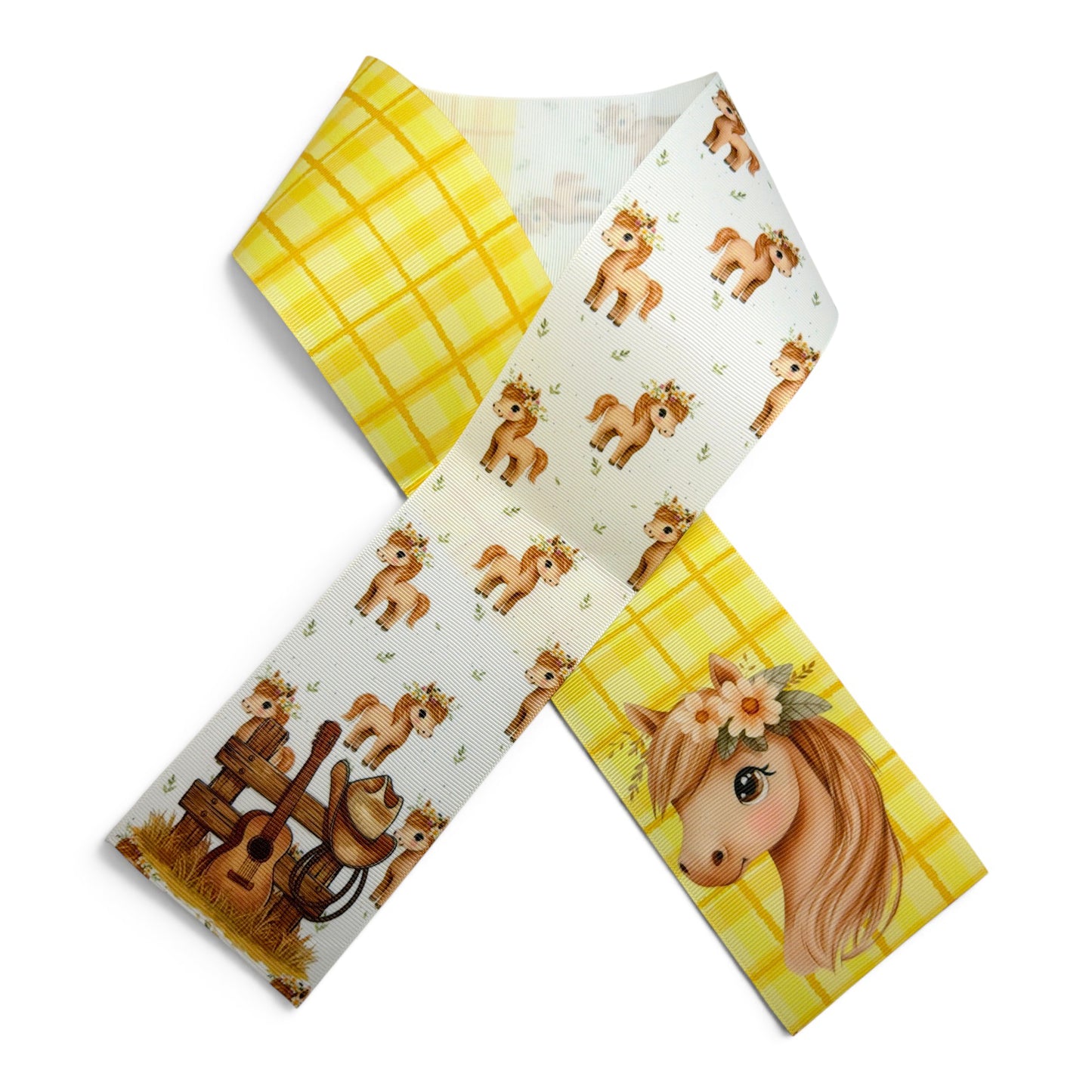 3 Strips 7.5cm /3inch wide. 31 inchs long Brown Pony Ribbon Printed Grosgrain