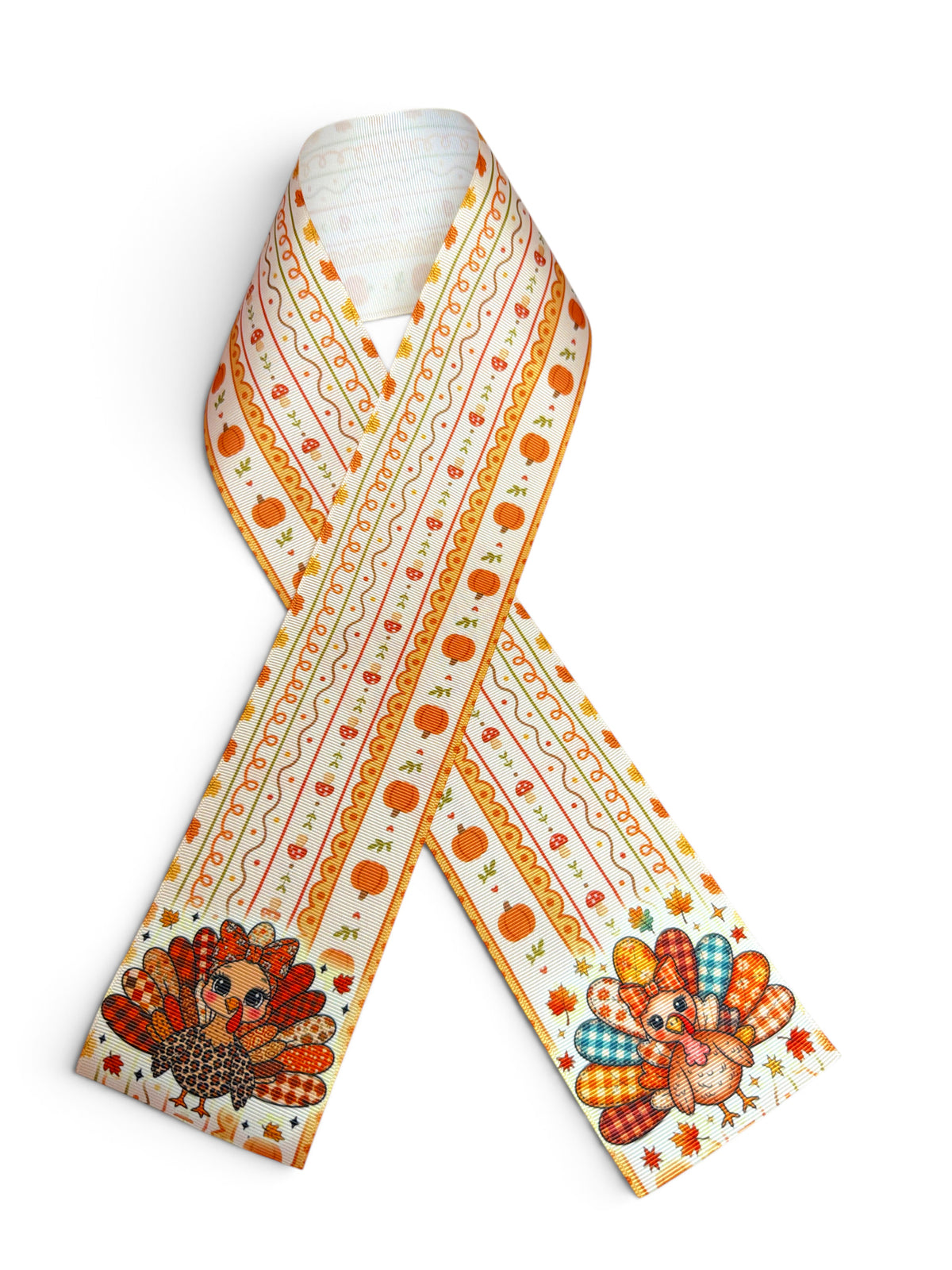 3 Strips 7.5cm /3in wide. 31 inchs Fall Gobble Turkey Ribbon Printed Grosgrain SKU PRNT03