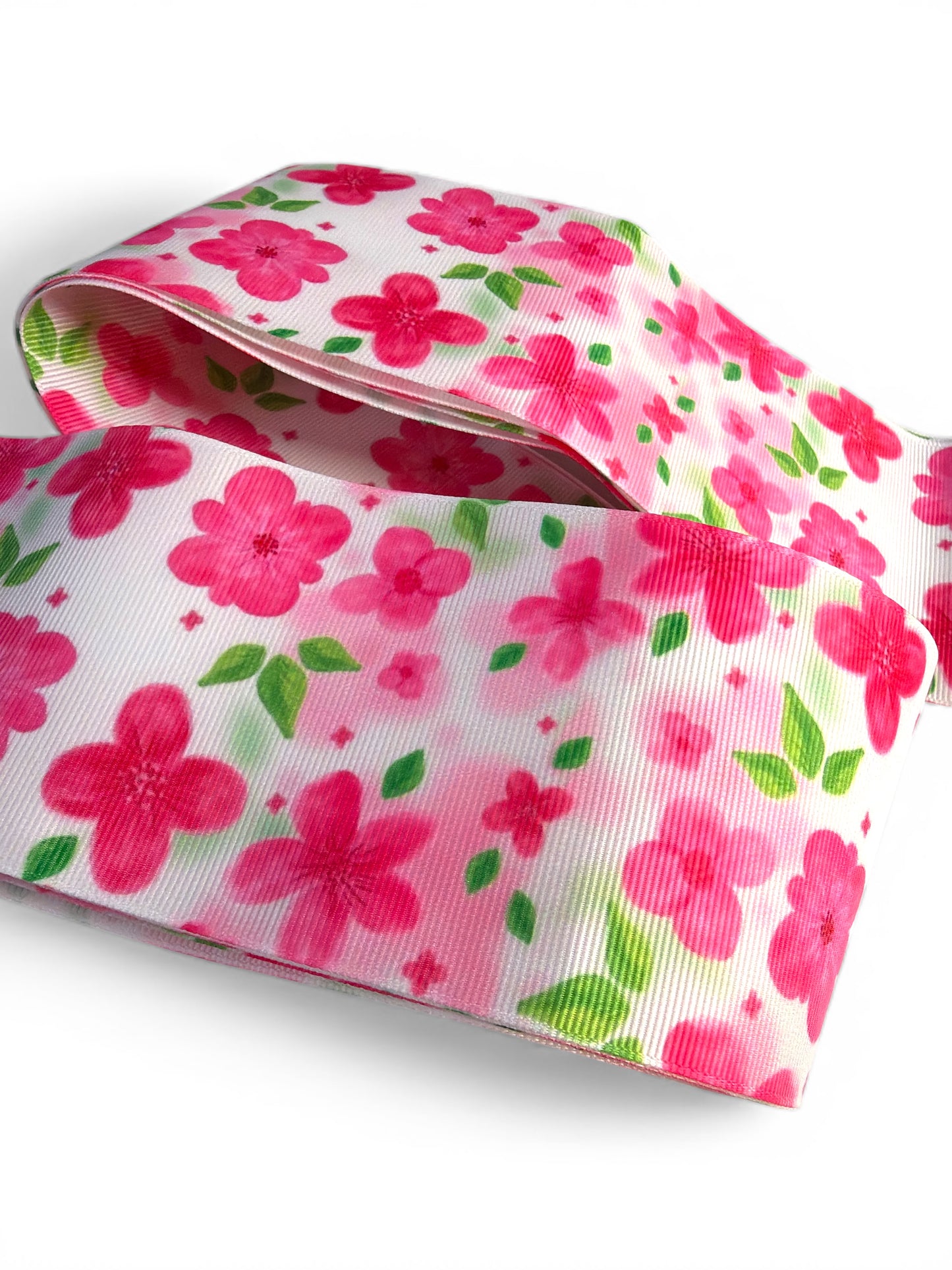 3 yards 7.5cm (3inch) Neon Pink Spring Flowers Ribbon