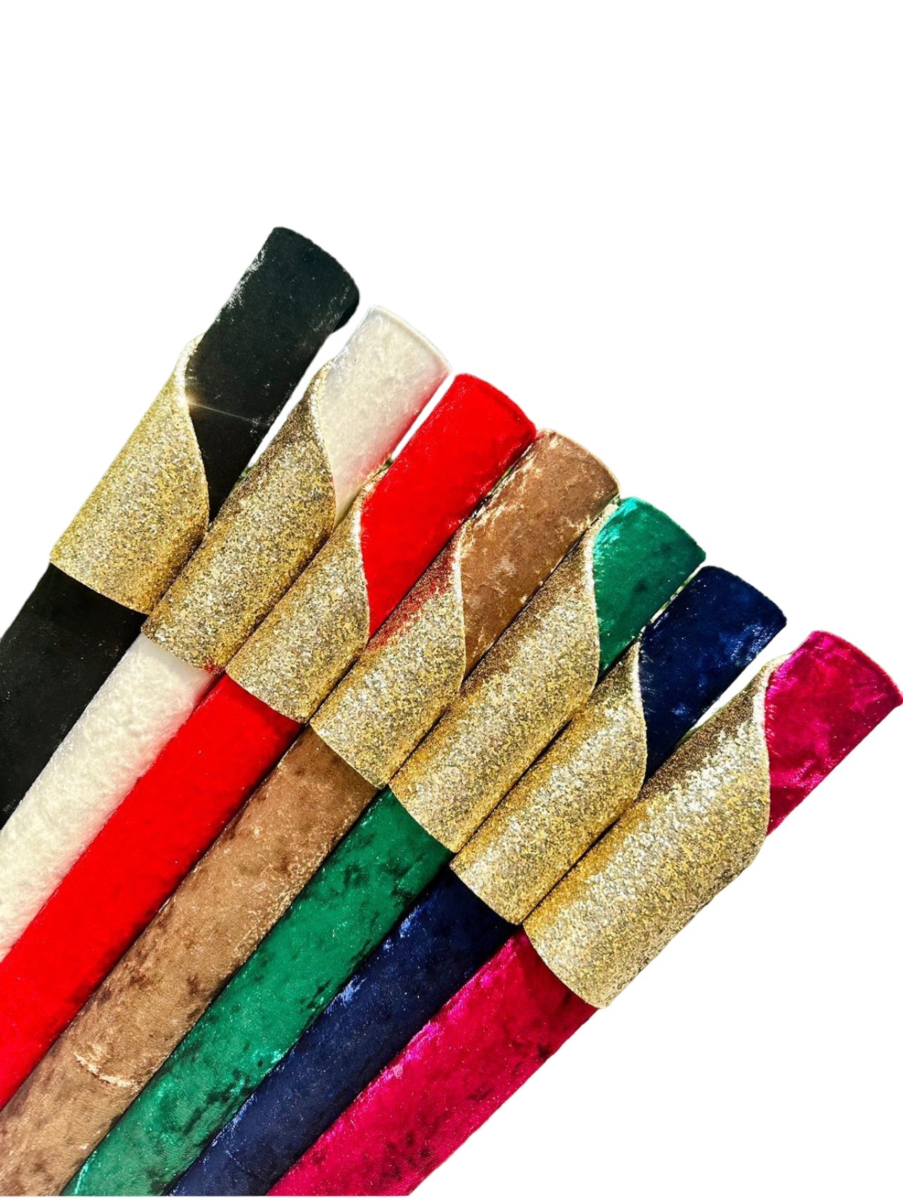 Juego de 7 rollos de terciopelo/purpurina reversibles de doble cara