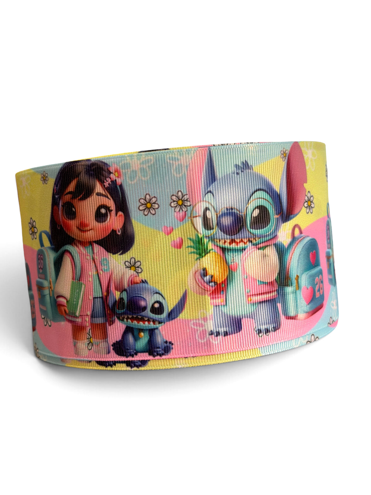 3 Yards 7.5cm m/3inch Blue School Friend Printed Grosgrain