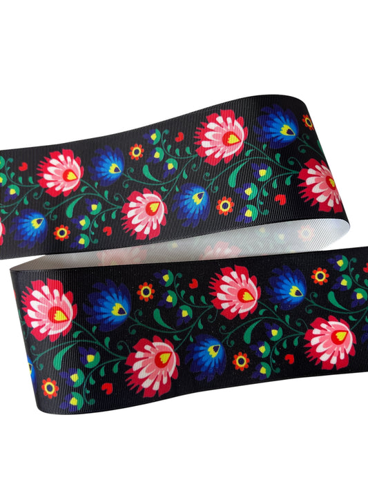 7.5cm 3inch  Forklore Flowers Ribbon 1 yard