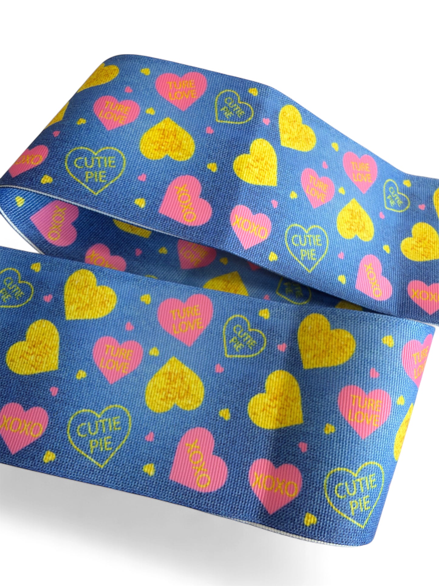 7.5cm XOXO Hearts Denim Ribbon 1 yard