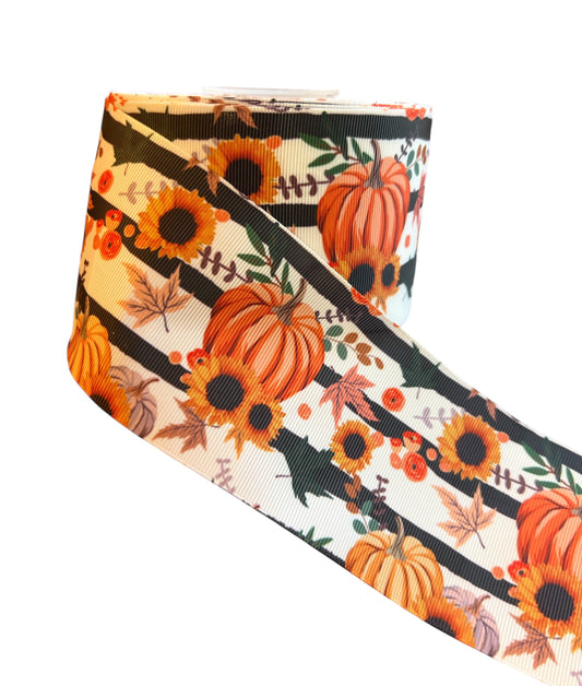 Ribbon 7.5cm  Sunflower Fall Pumpkins 1 yard