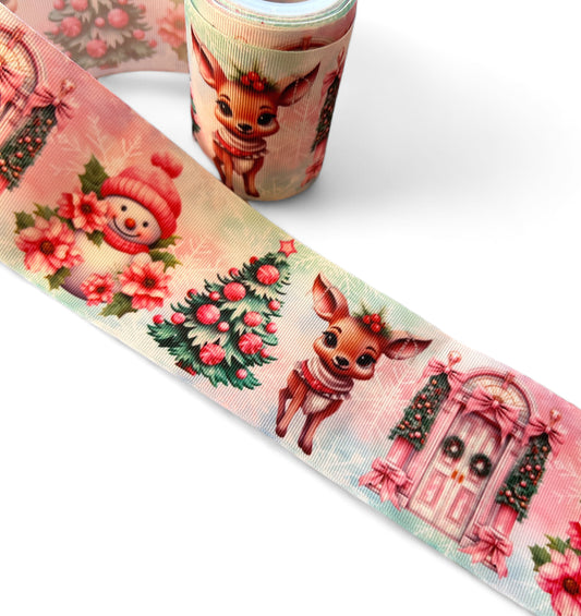 7.5cm/3inch Pink Christmas Reindeer  1 yard