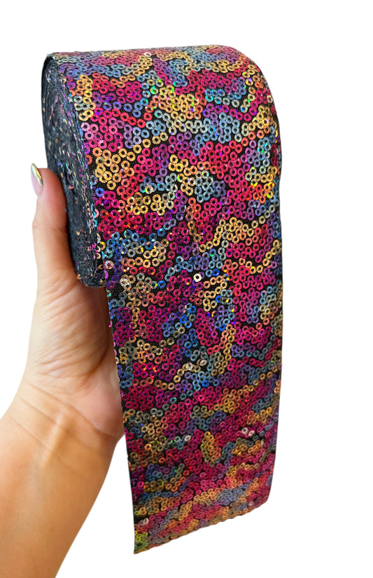 7.5cm Yellow Sequin Purple Mix  Ribbon  1 Yard