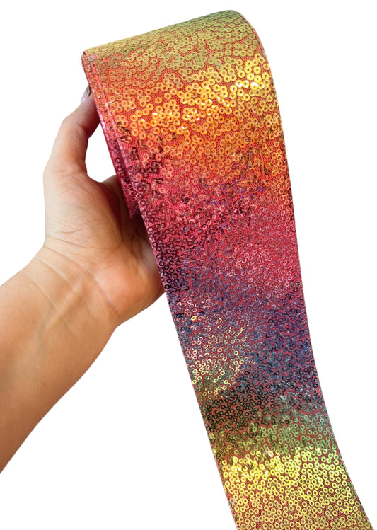 7.5cm Yellow Sequin Rainbow Mix  Ribbon  1 Yard