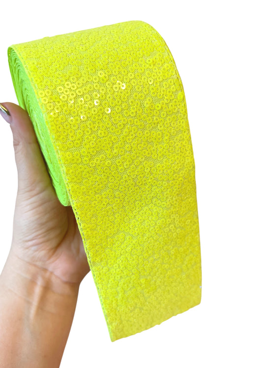 7.5cm Yellow Sequin Neon Green  Ribbon  1 Yard