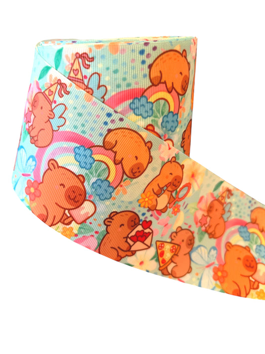 7.5cm/3inch Ribbon Capibara Rainbow 1 yard