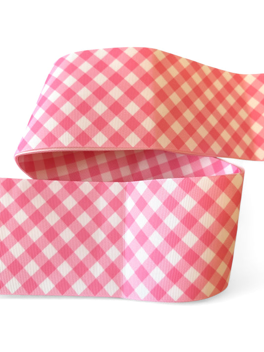 7.5cm/3inch Ribbon Pink Squares Model 2-1 yard