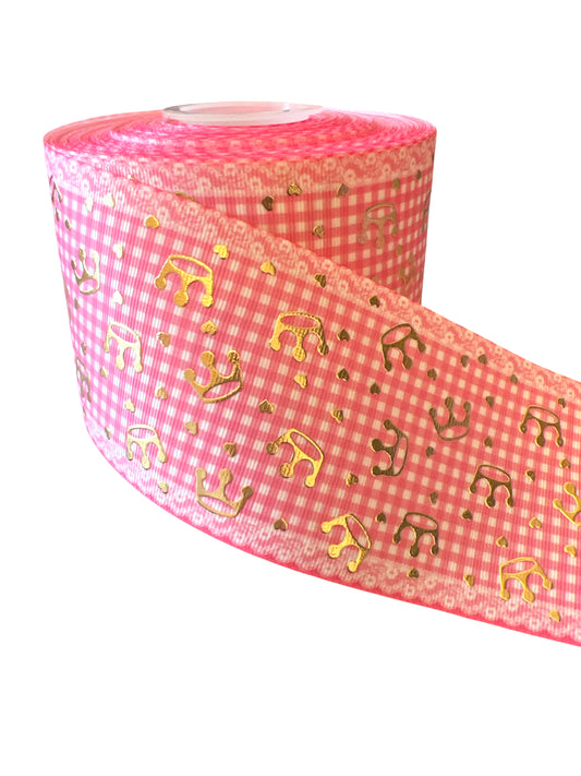 7.5cm/3inch Ribbon FOIL Gold Crowns 1 yard