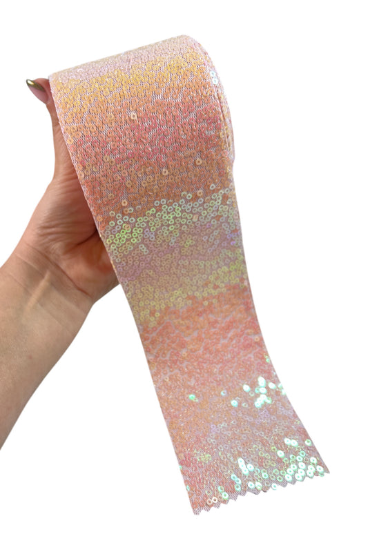 7.5cm Sequin Creamy Pink Ribbon  1 Yard