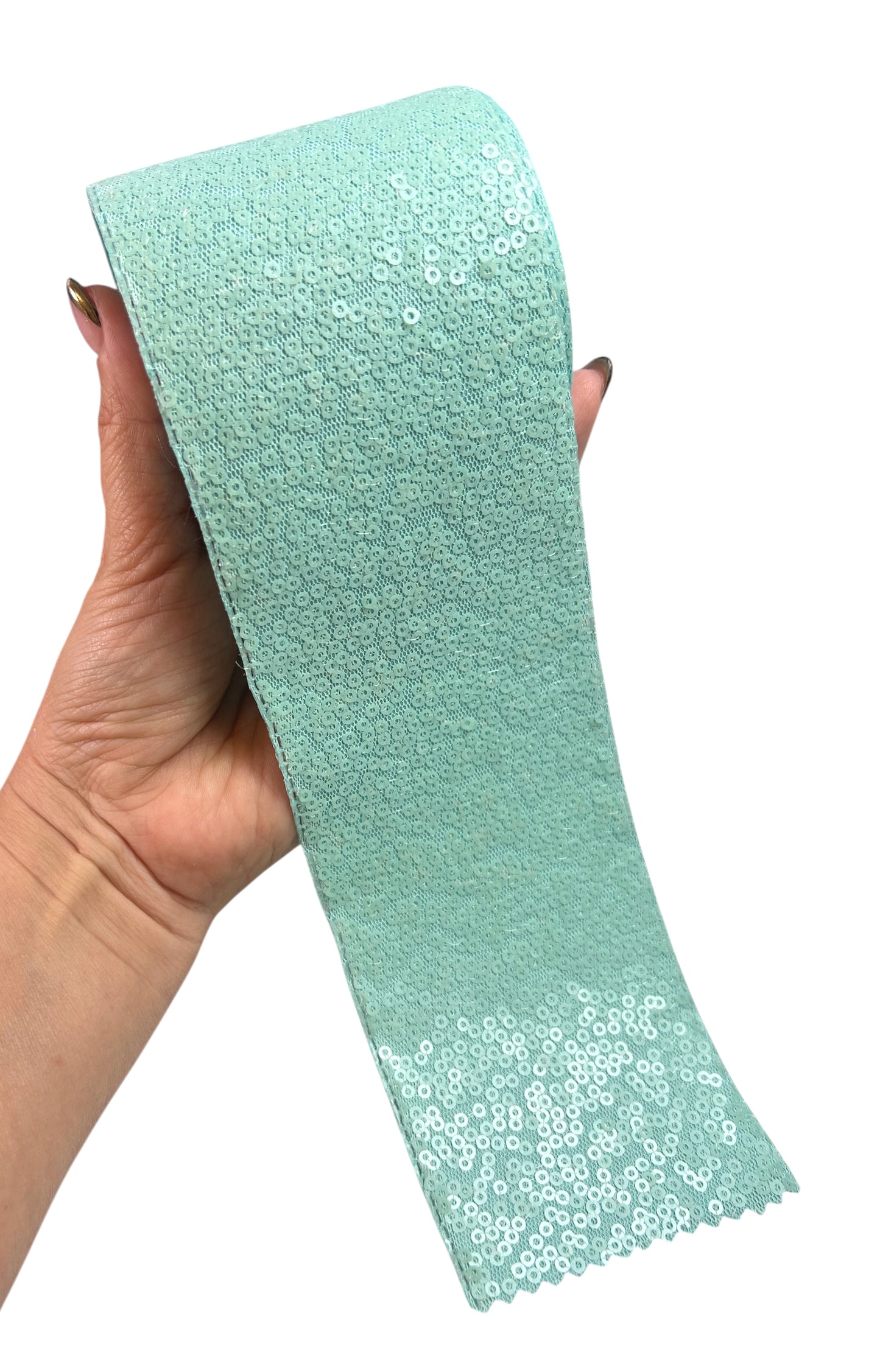 7.5cm Sequin Matte Teal Ribbon  1 Yard