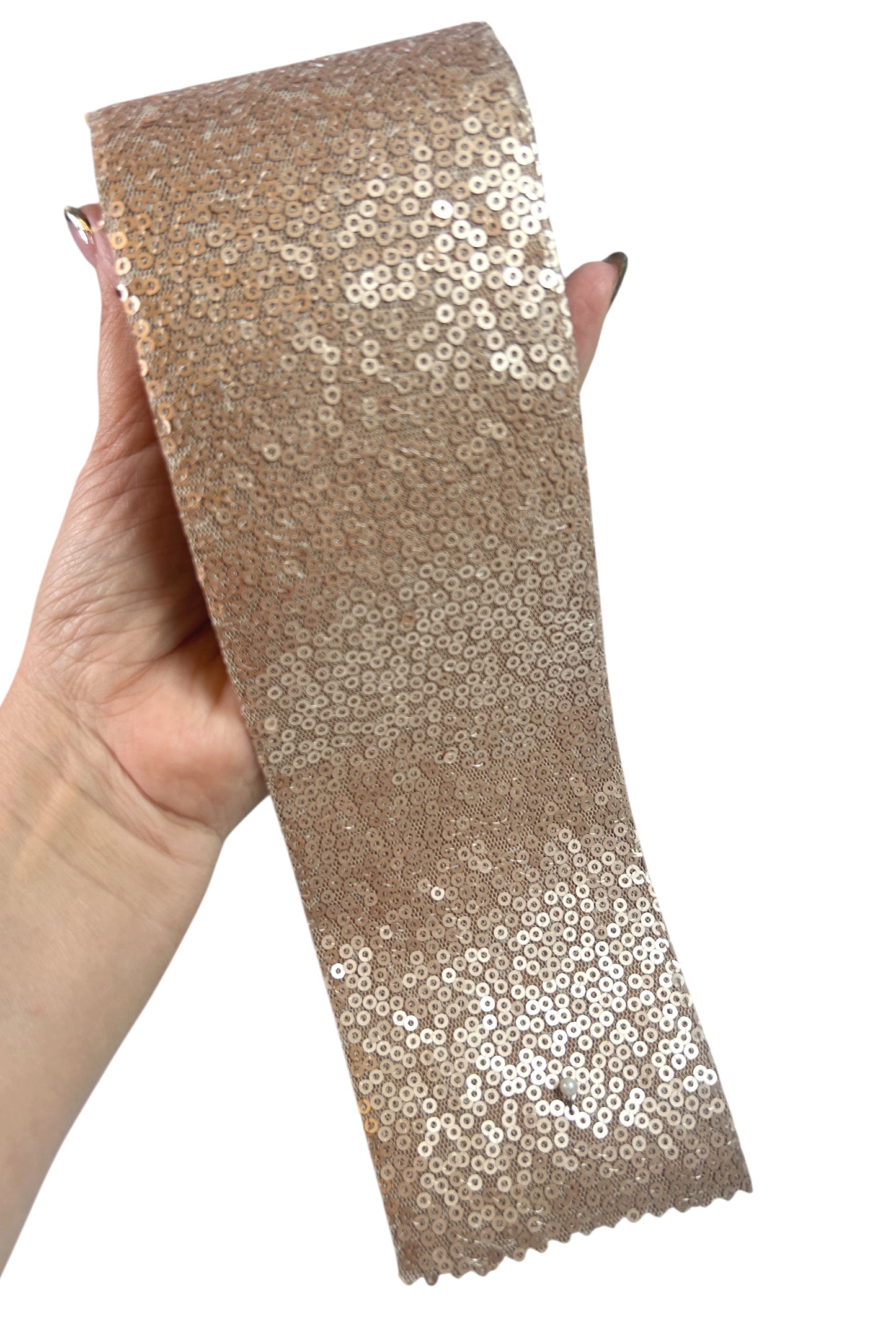 7.5cm Sequin Matte Light Brown Ribbon  1 Yard