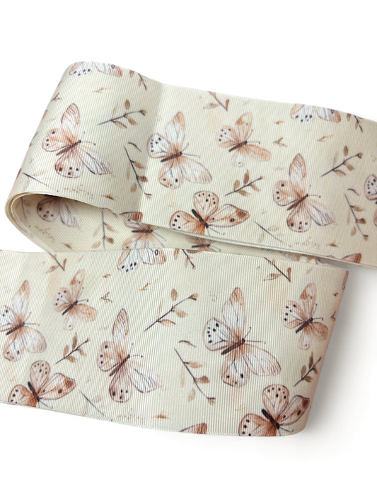 7.5cm/3inch Ribbon Fall Brown Butterflies 1 yard