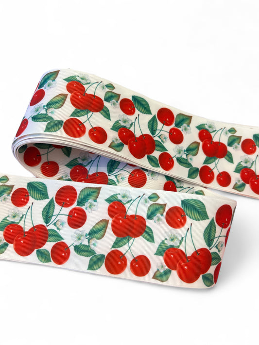 7.5cm/3inch Ribbon Cherrys on Leaves 1 yard