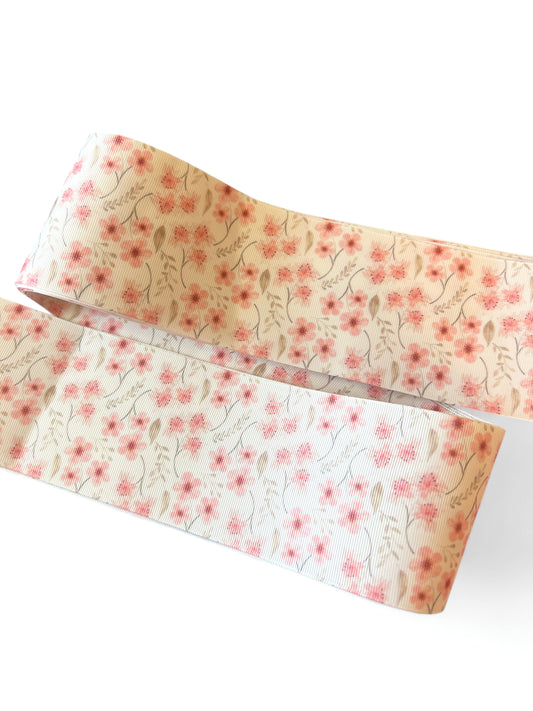 7.5cm/3inch Ribbon Pink Blooms 1 yard