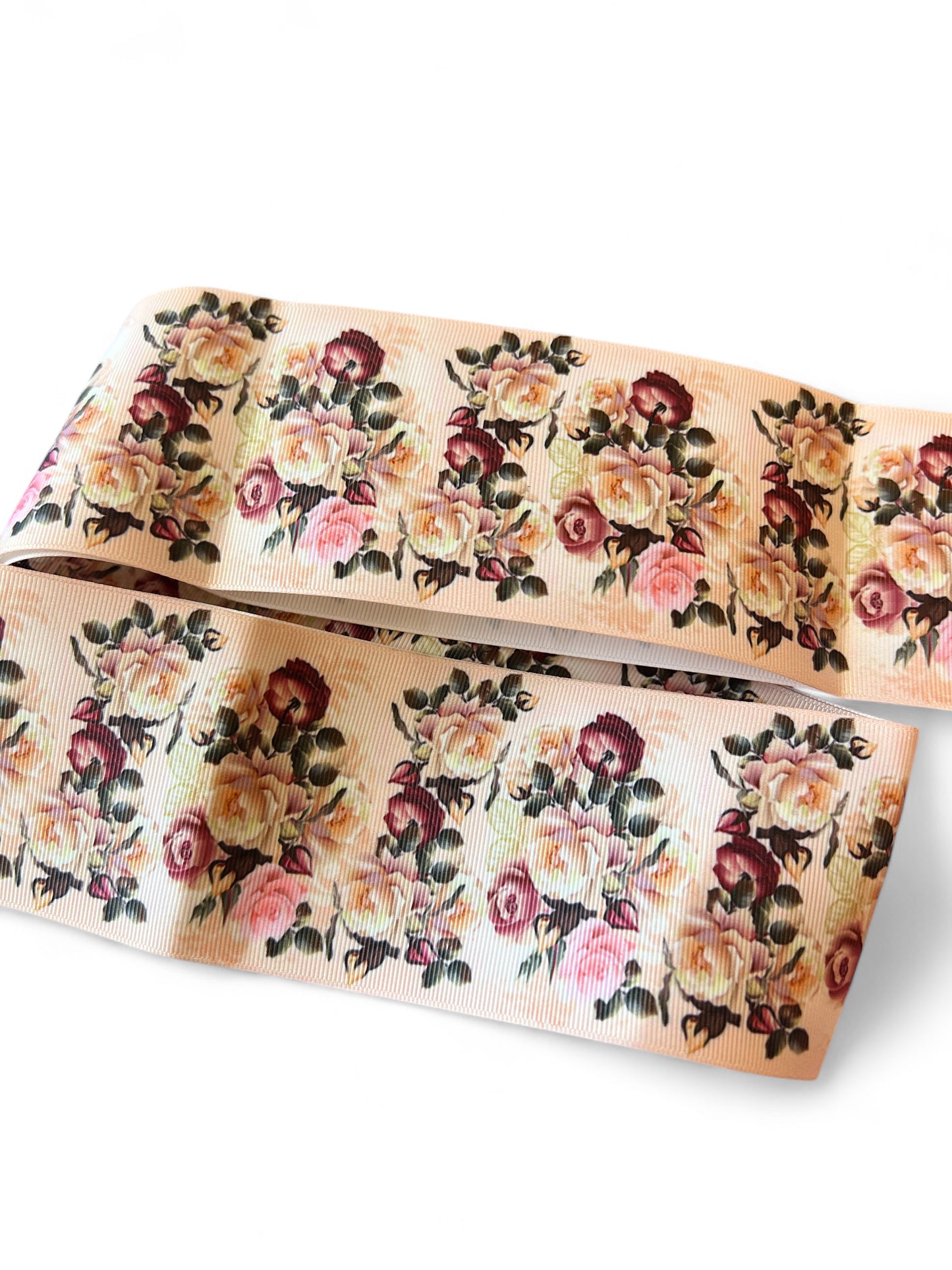 7.5cm/3inch Ribbon Burgundy Blooms 1 yard