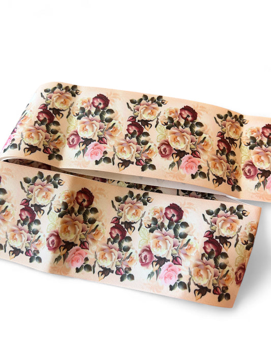 7.5cm/3inch Ribbon Burgundy Blooms 1 yard