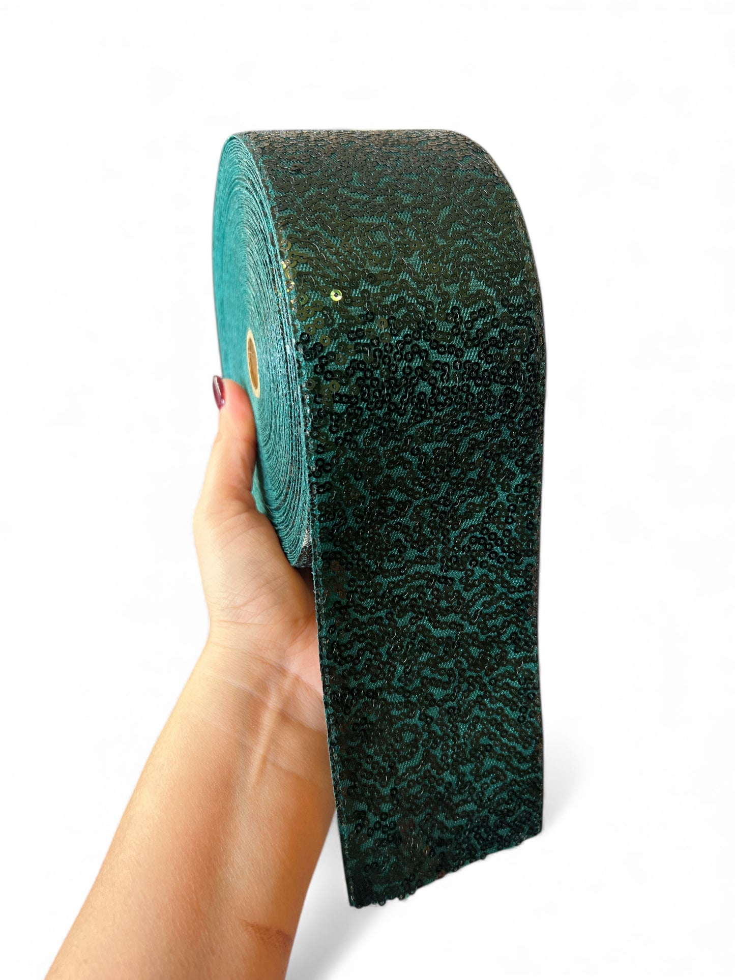 7.5cm Dark Green Sequin Ribbon 1 Yard