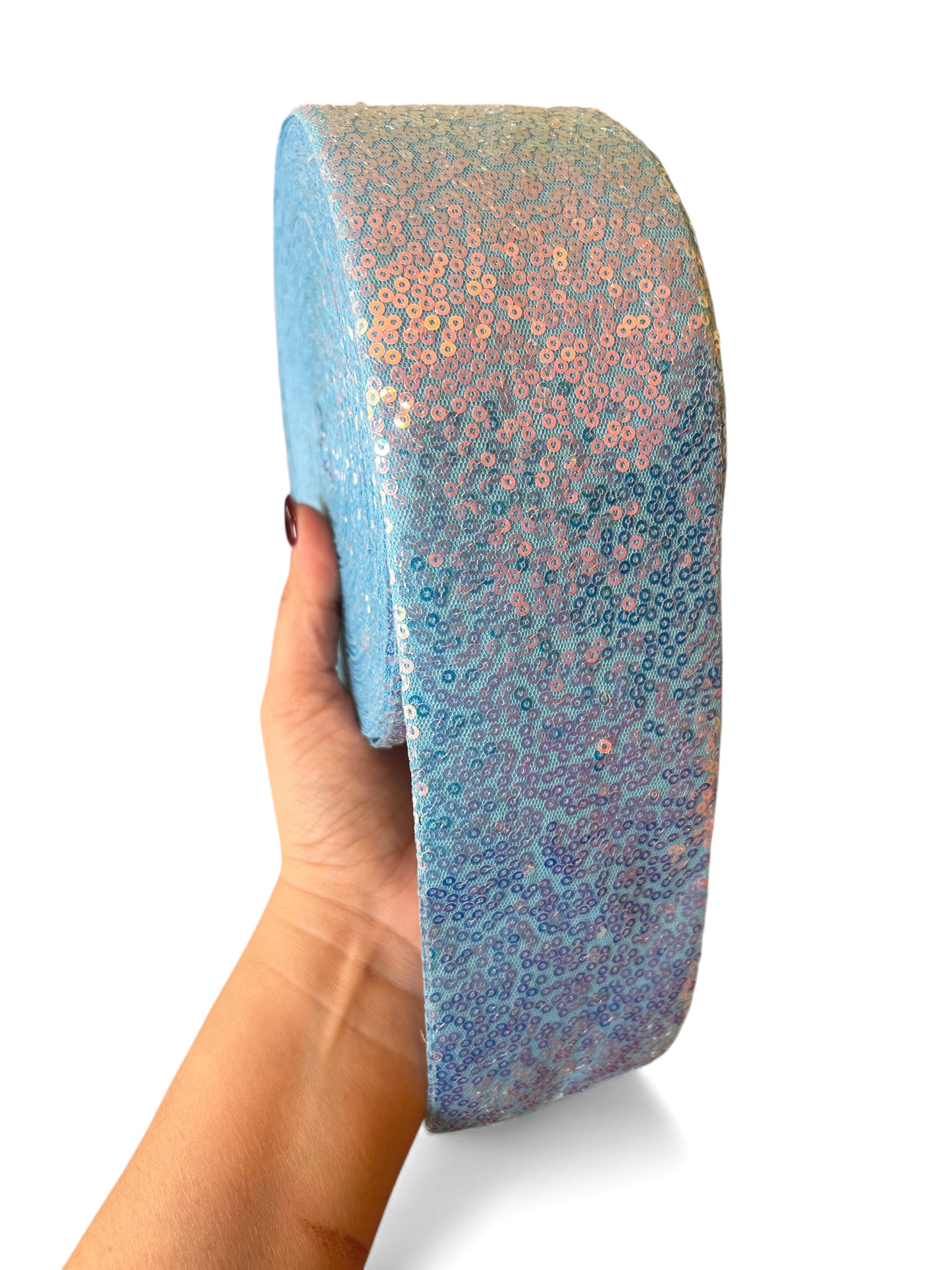 7.5cm Baby Blue Sequin Ribbon 1 Yard