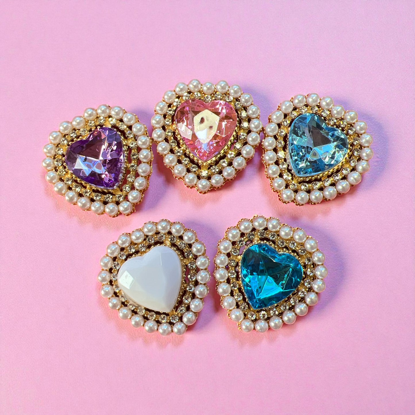 5 pcs Heart Rhinestone With Pearl 2.6cm Pastel Colors
