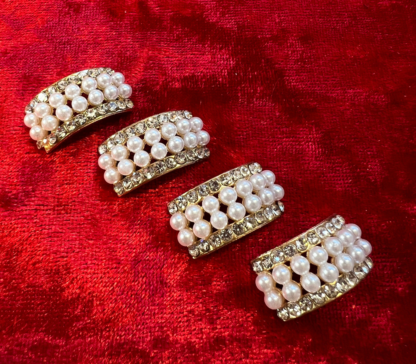 4pcs Pearl with Rhinestone Metal StripWidth 1cm Long 2cm