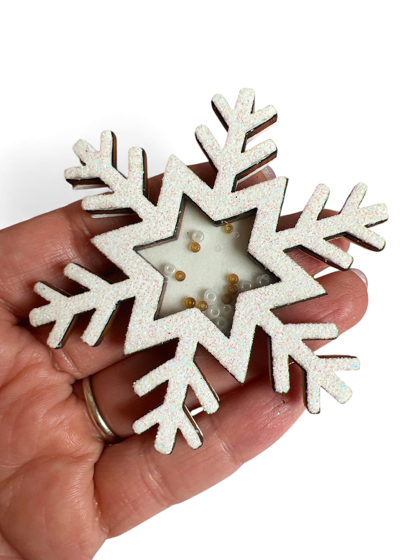 1-Jumbo Shaker White Snowflake 7cm