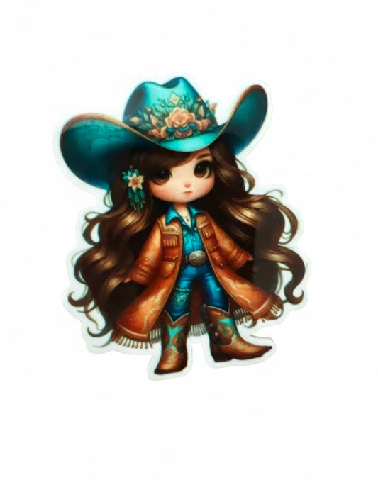 5cm Planar Resin Teal Brown Outfit Cowgirl