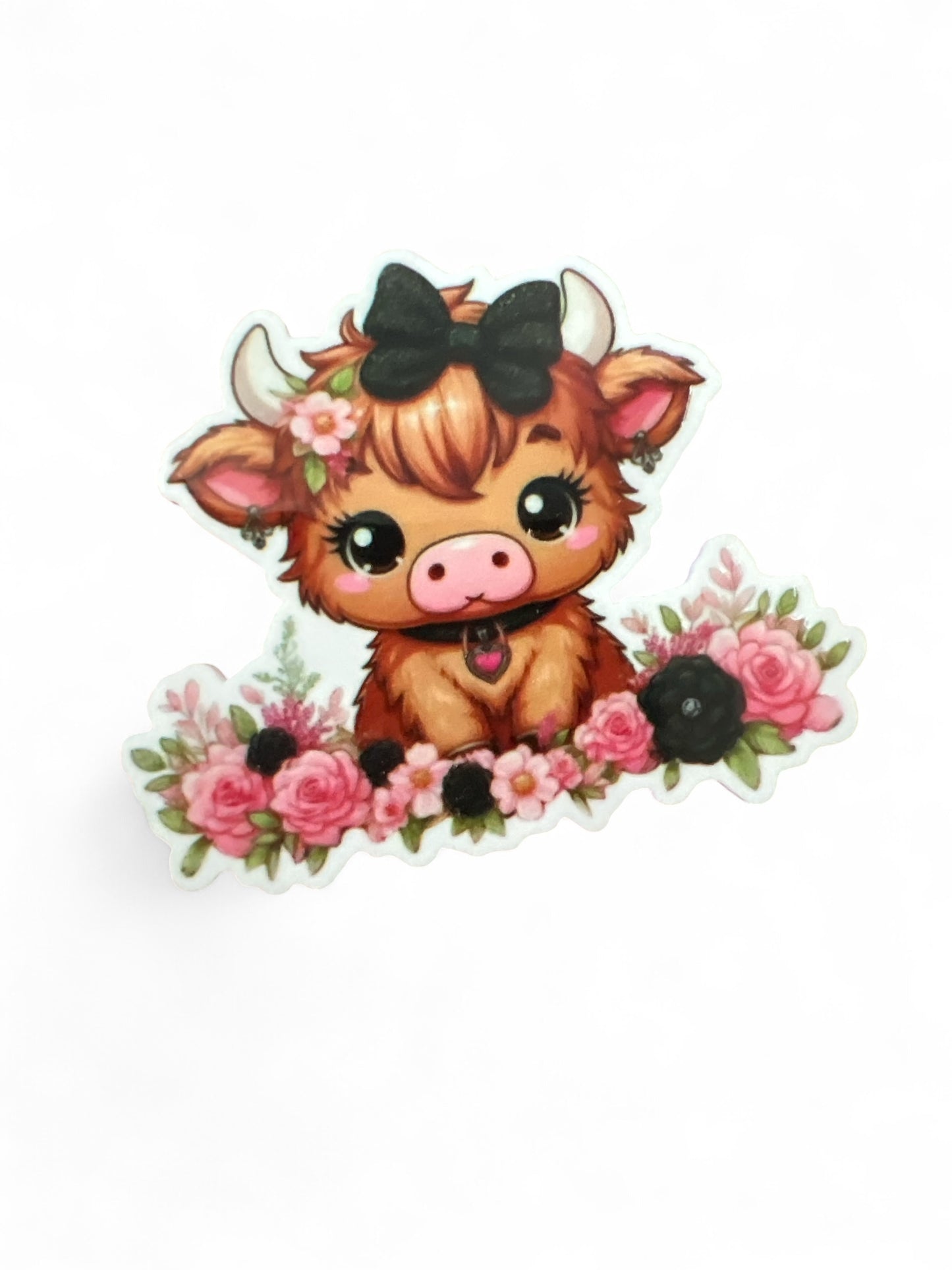 Vaca marrón de resina plana de 5 cm con lazo