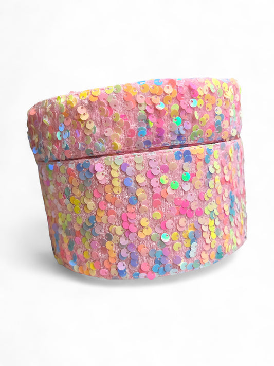 Pink Multicolor Sequin on velvet ribbon 1 yard Lentejuela despeinada 1 yarda