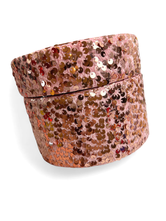 Rose Gold Sequin on velvet ribbon 1 yard Lentejuela despeinada 1 yardad
