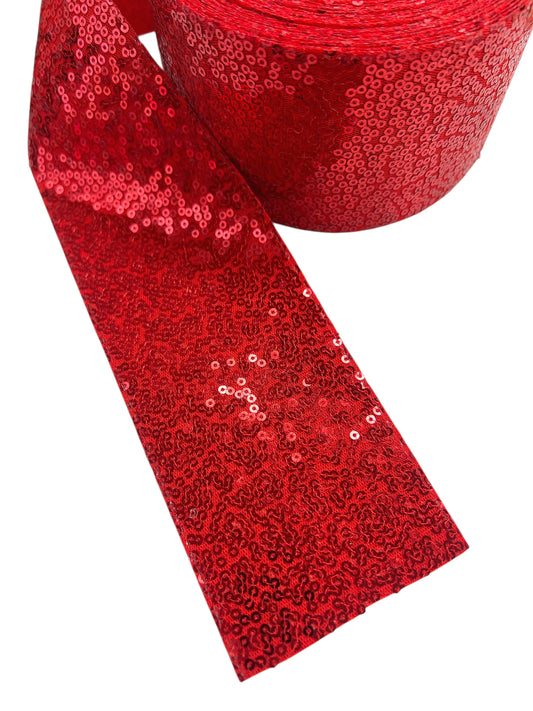 Red Sequin Ribbon  7.5 cm 1 Yard