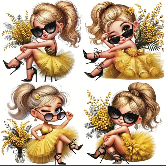 Yellow Tutu Crossed Girl Transfer Sheet
