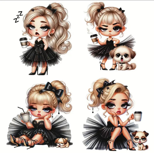 Black Tutu Coffee Girl Transfer Sheet