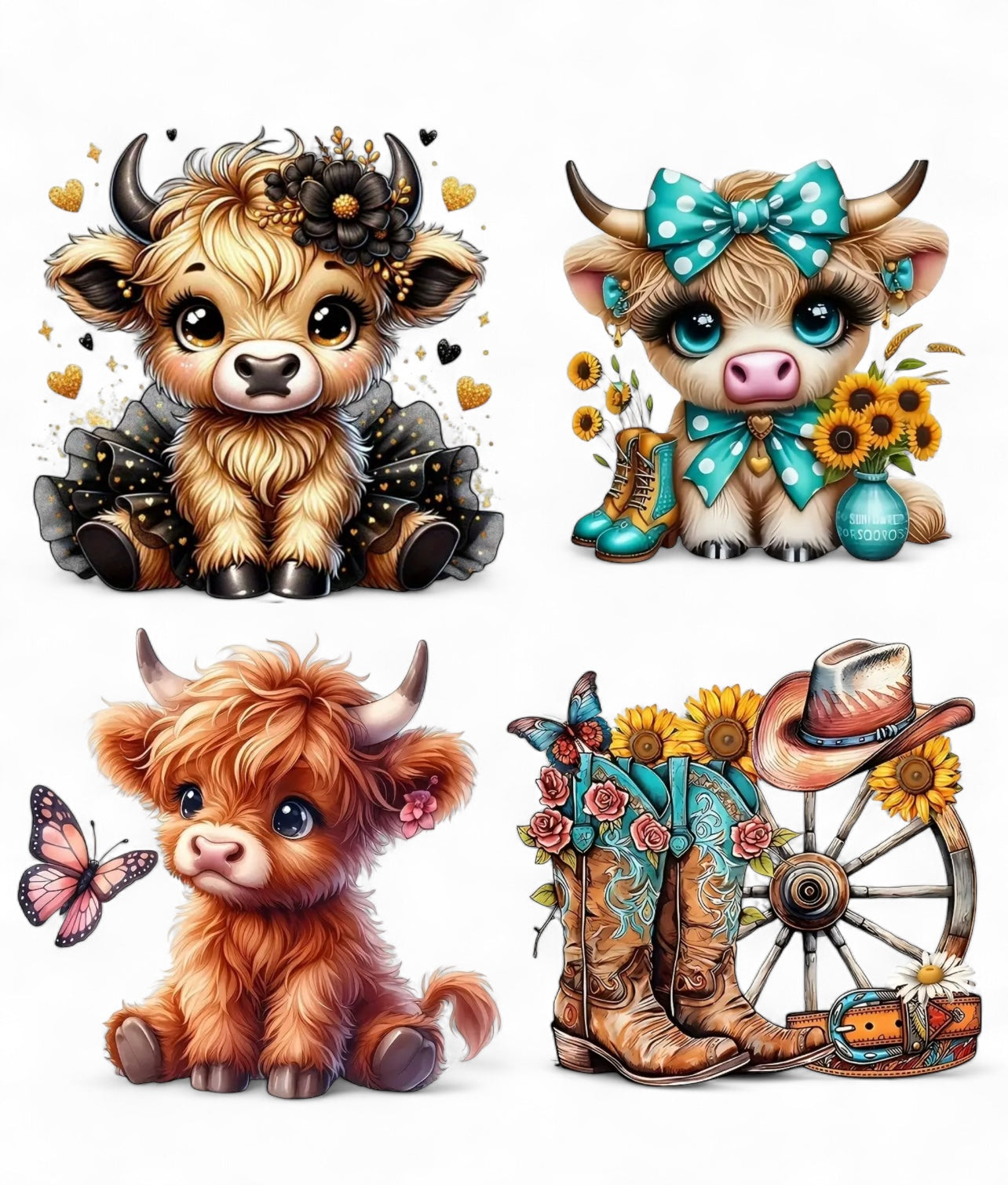 Teal Sunflowers Cow Transfer Sheet