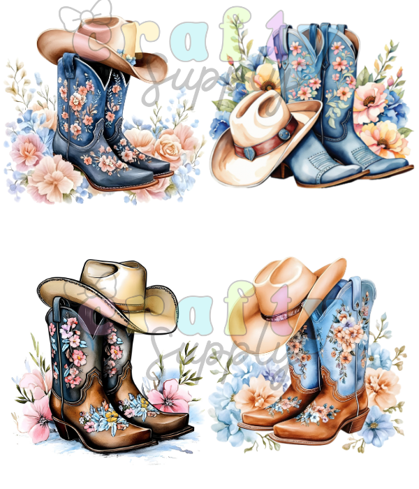 DTF Transfer #330 Denim Blue Cowgirl Boots