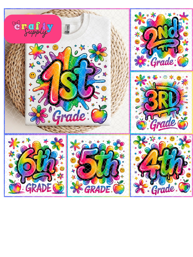 DTF Transfer #393 Neon Splatter School Grades