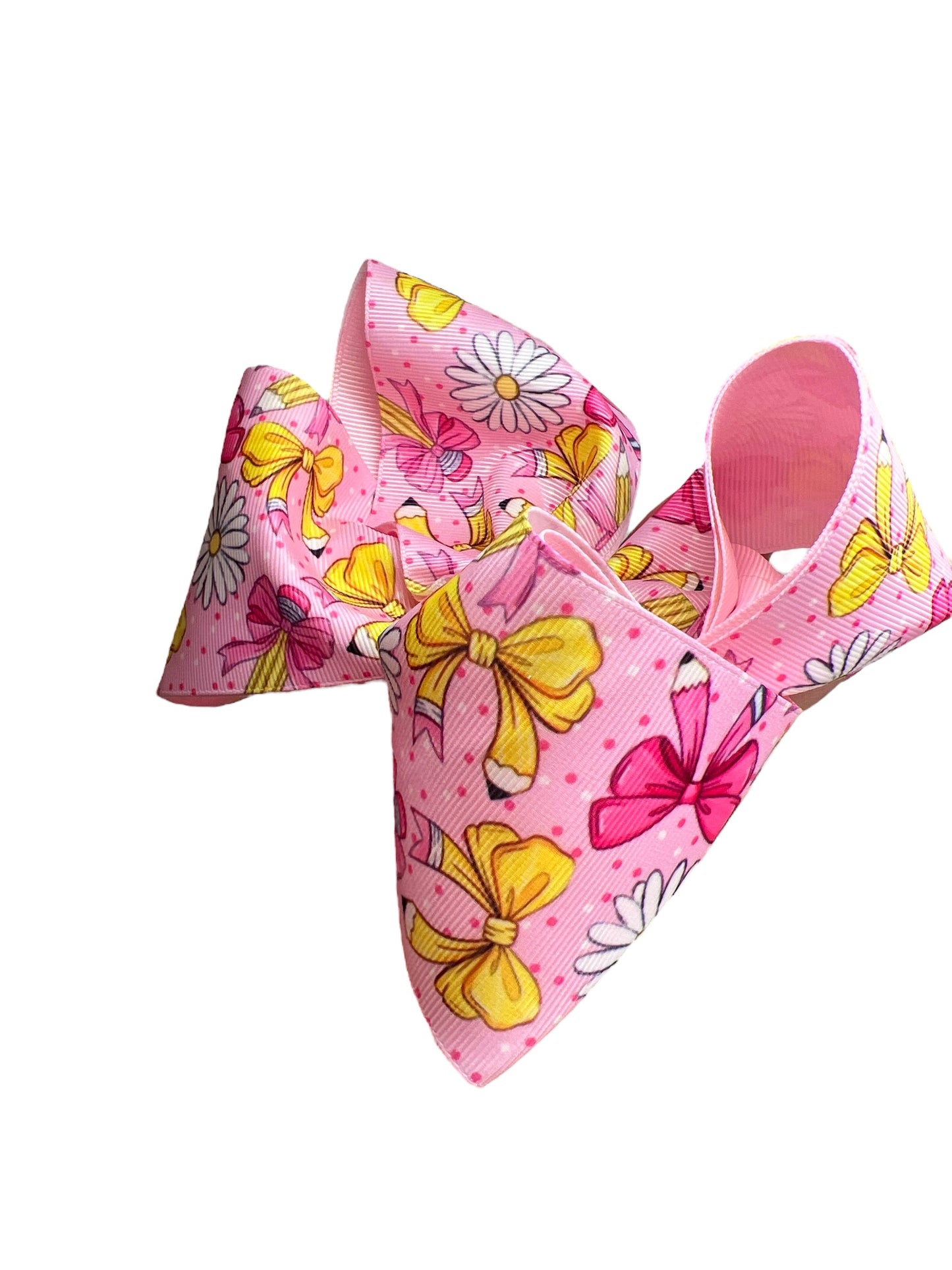Pink Pencils Daisies Moño Boutique Grande