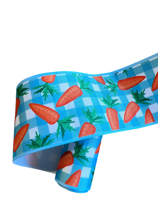 7.5cm Carrots On Blue Squares  Ribbon