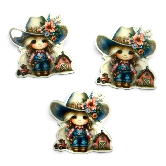 3 resins 5cm LittlePink Barn Cowgirl  CBY-07