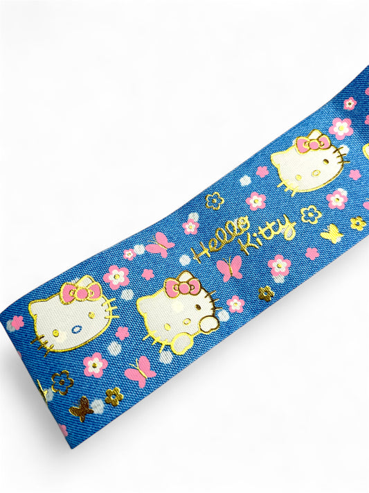 3 yards -7.5cm (3inch) Foil Ribbon Hello Kitty Denim