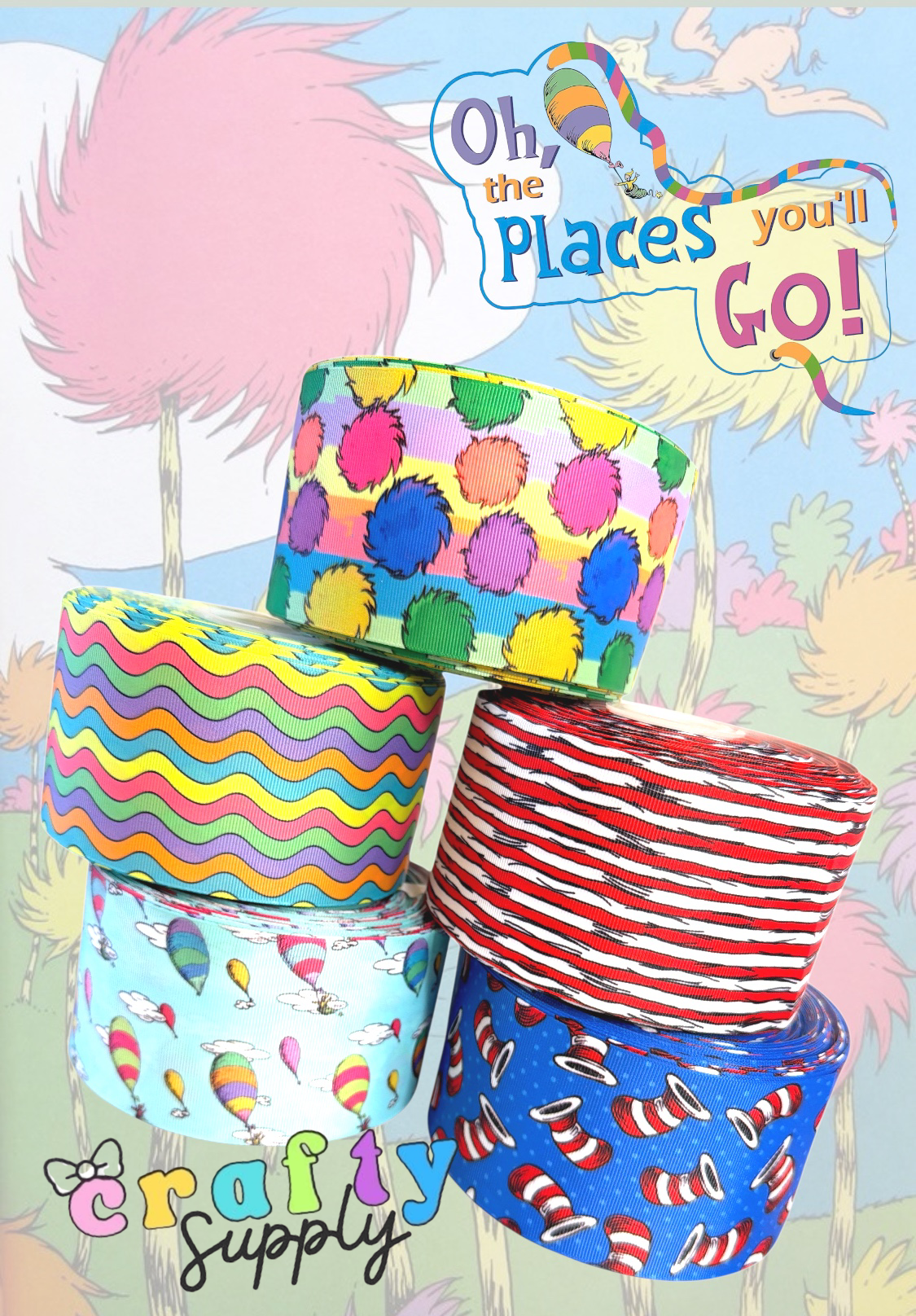 15 yards + 15 resins Dr Seuss Collection 7.5cm Ribbon