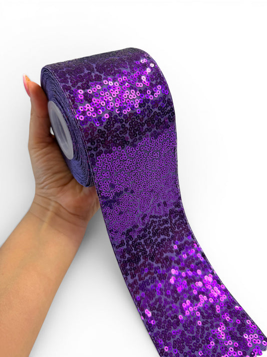Purple Sequin Ribbon  7.5 cm 1 Yard