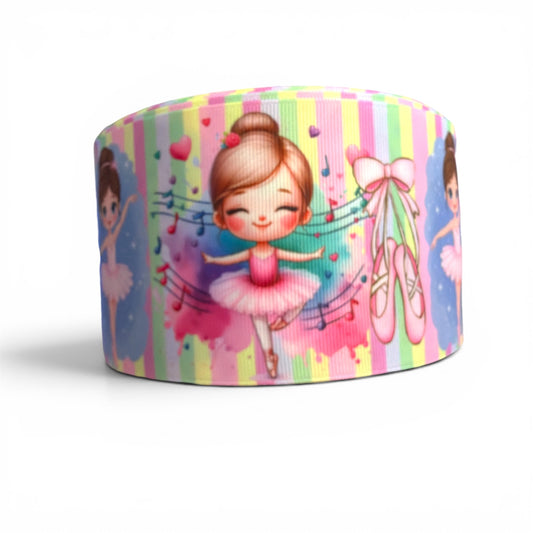 3 Yards  Musical Ballerina 7.5cm /3inch Ribbon Printed Grosgrain