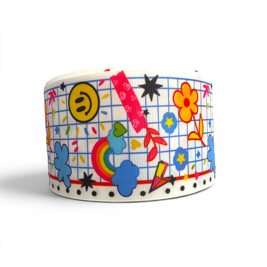 3 Yards  Scribble Math  7.5cm /3inch Ribbon Printed Grosgrain