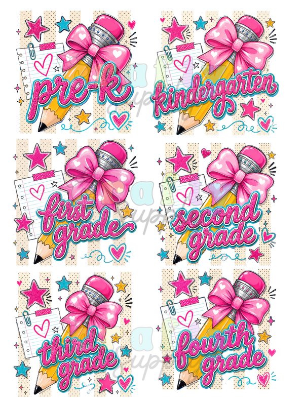 Set of 6 Pegatinas DTF Transfer #1039 Good For Hair Bows